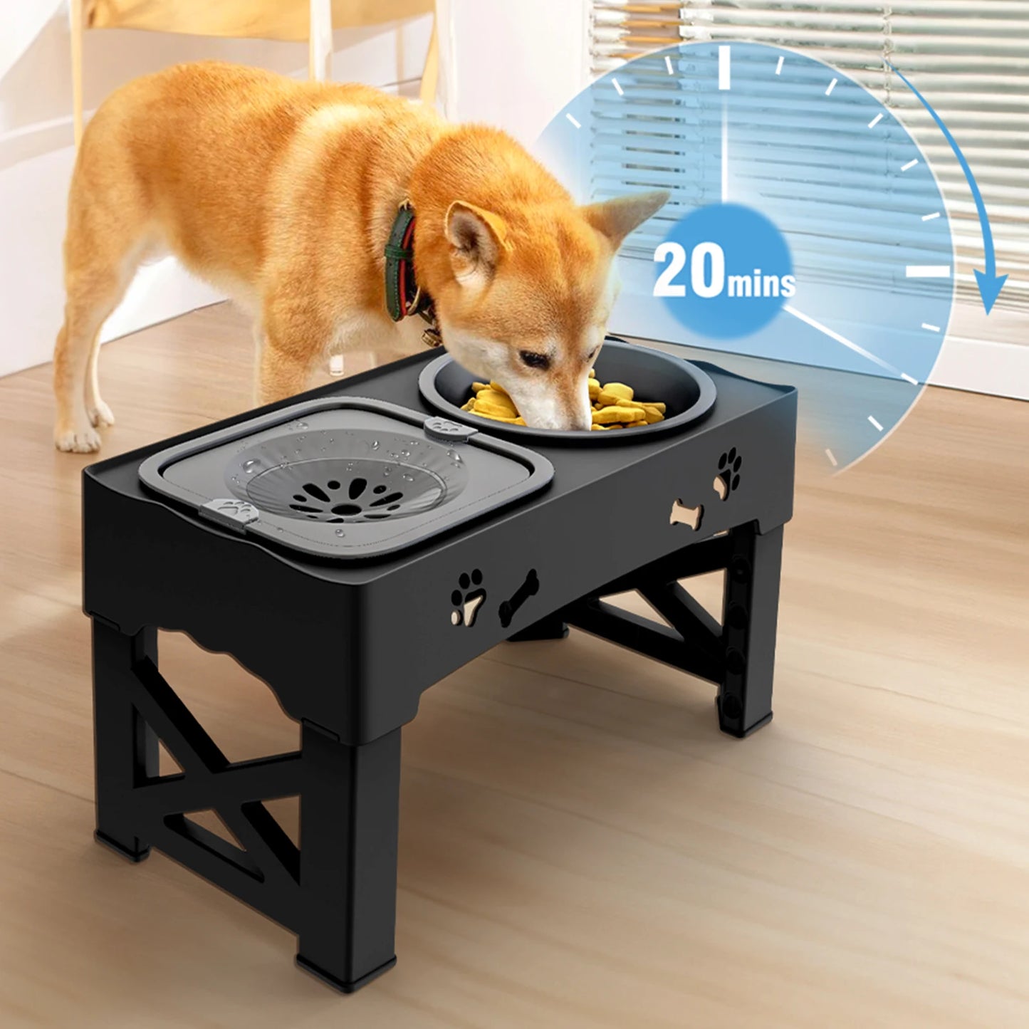 3in1 Pet Feeder Slow Feed Double Bowls With 5 Adjustable Height Suitable For Pets Of Different Heights