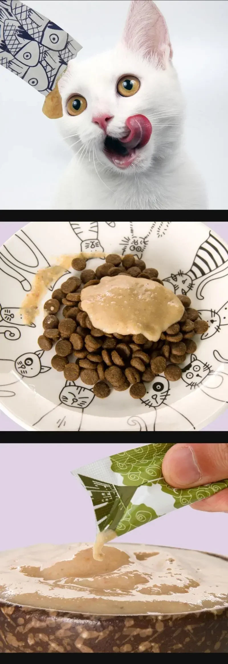 Cat Food Sauce with Delicious Flavors of Cod, Tuna, Salmon and Beef