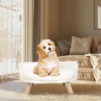 Luxury Pet Bed Soft Warm Plush Fabric Pet Nesting Chair Bed Stool Wood Legs with Cushion Pad Washable Waterproof for Small Pets