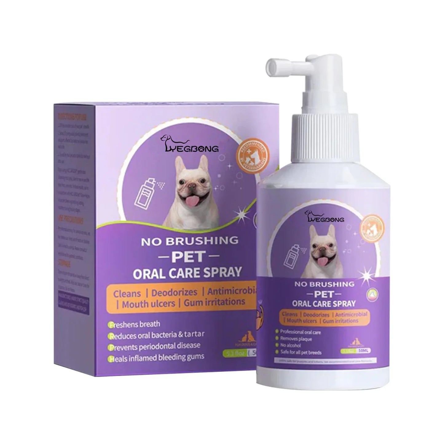 Pet Oral Care Spray for Teeth Clean, Deodorant Prevent Calculus Freshen Breath - No Brushing