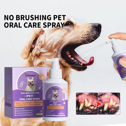Pet Oral Care Spray for Teeth Clean, Deodorant Prevent Calculus Freshen Breath - No Brushing