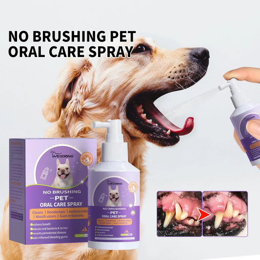 Pet Oral Care Spray for Teeth Clean, Deodorant Prevent Calculus Freshen Breath - No Brushing