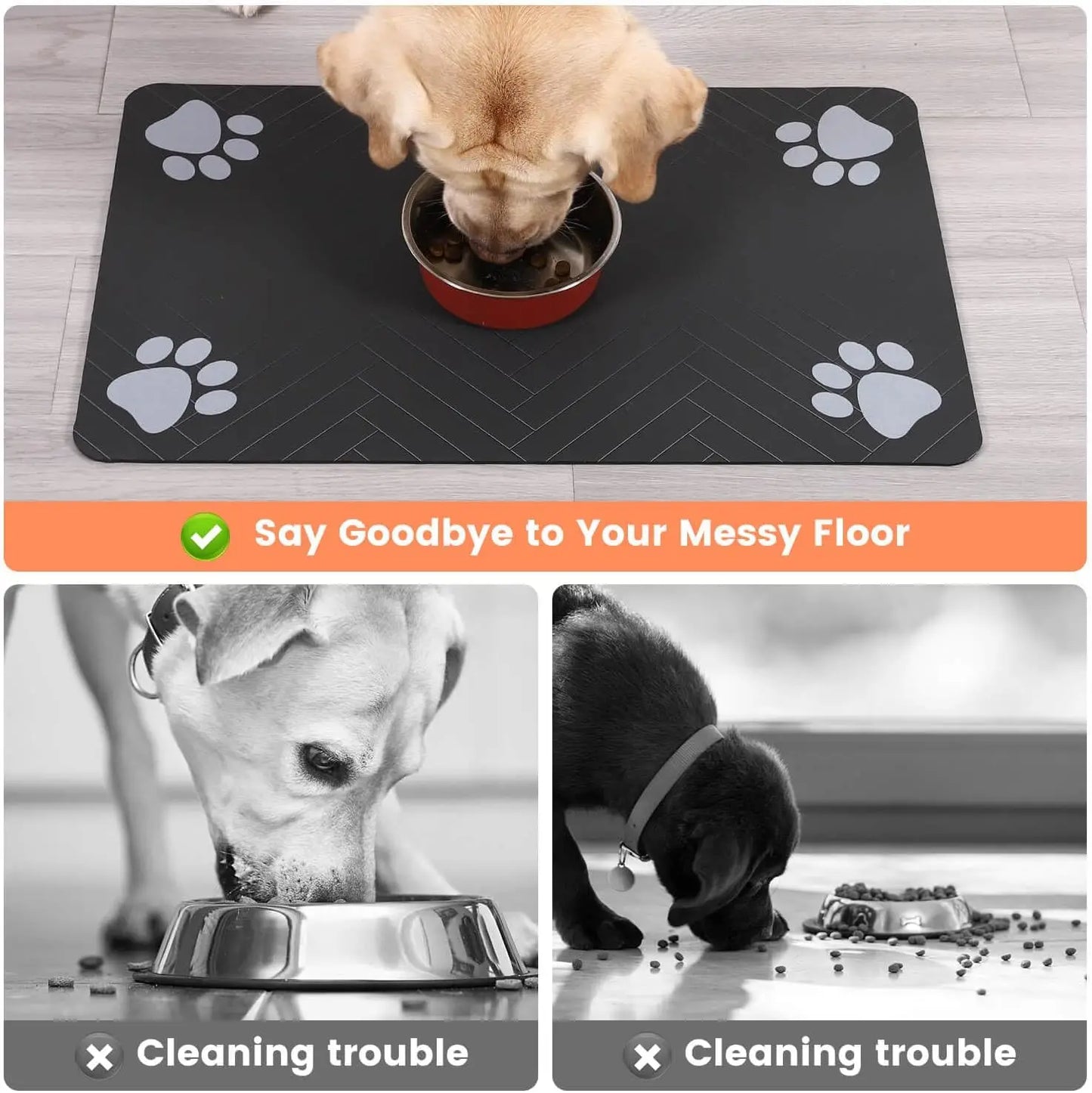 Placemat for Food and Water Bowl, with Waterproof Rubber Backing, Quick Dry Water Mat for Dogs & Cats