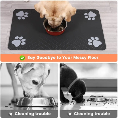 Placemat for Food and Water Bowl, with Waterproof Rubber Backing, Quick Dry Water Mat for Dogs & Cats