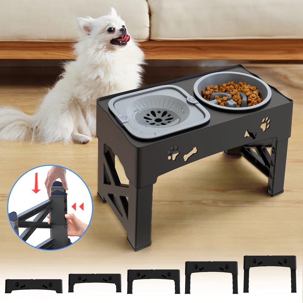 3in1 Pet Feeder Slow Feed Double Bowls With 5 Adjustable Height Suitable For Pets Of Different Heights
