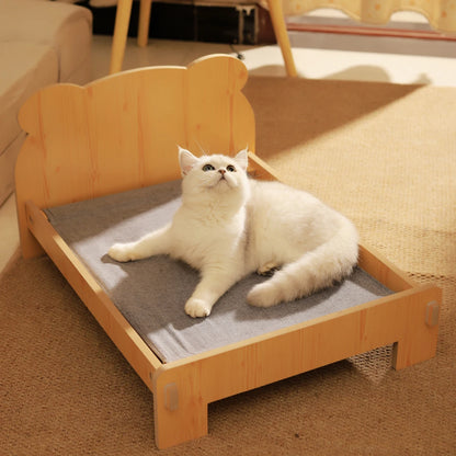 Wooden Pet Bed Bed With Teddy Bear Pattern for Indoor Pet Furniture Floor To Ceiling Bed(20*11inch)Comfortable Durable