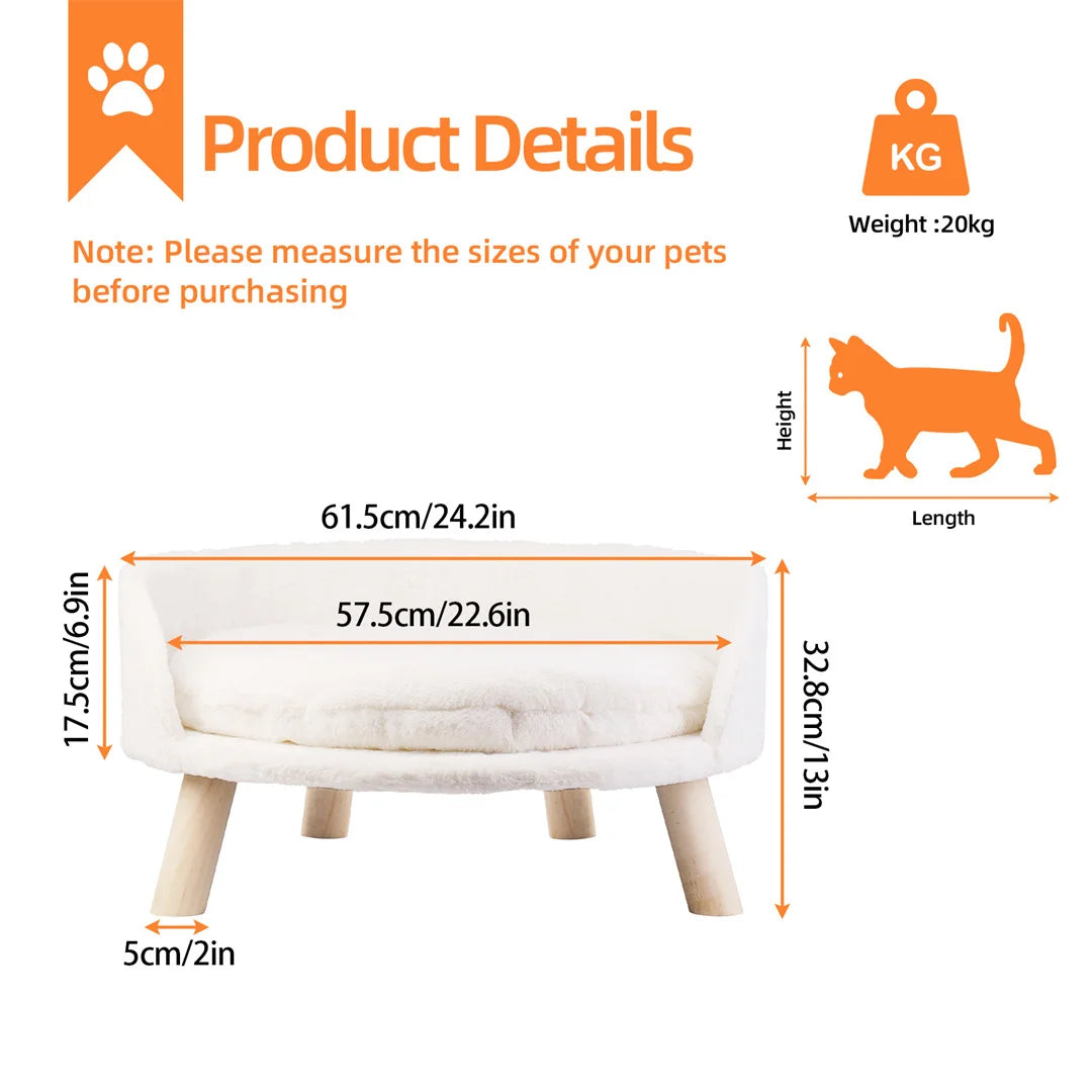 Luxury Pet Bed Soft Warm Plush Fabric Pet Nesting Chair Bed Stool Wood Legs with Cushion Pad Washable Waterproof for Small Pets