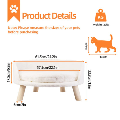 Luxury Pet Bed Soft Warm Plush Fabric Pet Nesting Chair Bed Stool Wood Legs with Cushion Pad Washable Waterproof for Small Pets