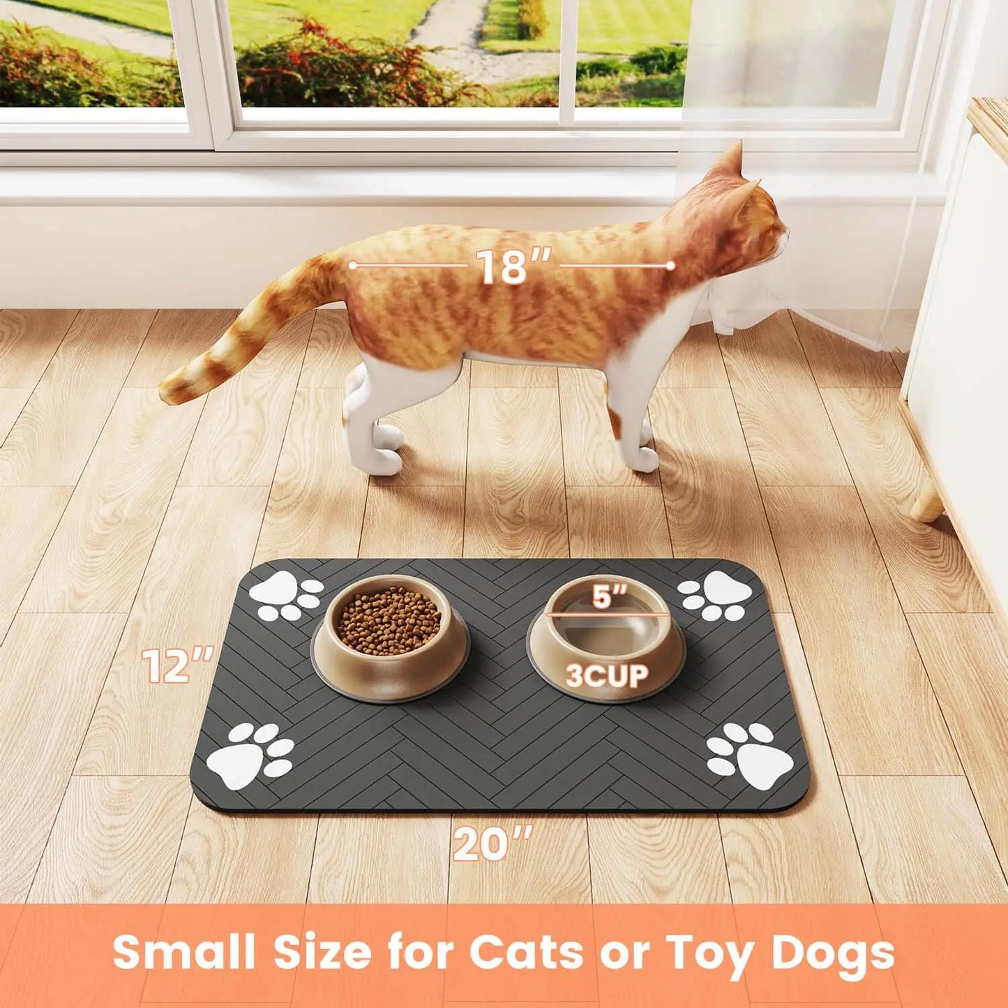 Placemat for Food and Water Bowl, with Waterproof Rubber Backing, Quick Dry Water Mat for Dogs & Cats