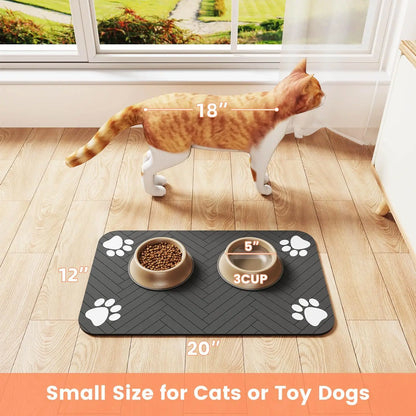 Placemat for Food and Water Bowl, with Waterproof Rubber Backing, Quick Dry Water Mat for Dogs & Cats