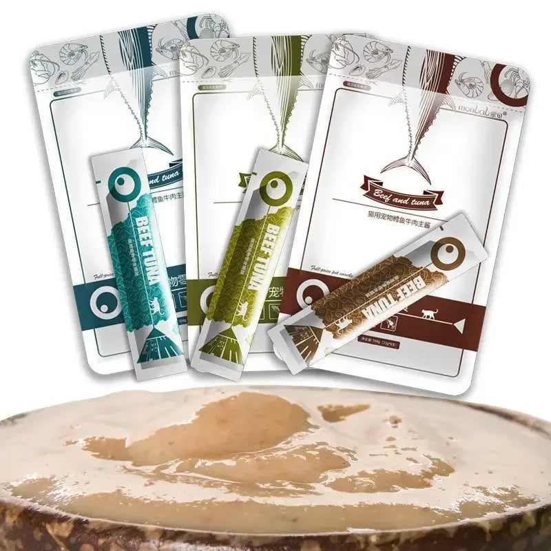Cat Food Sauce with Delicious Flavors of Cod, Tuna, Salmon and Beef
