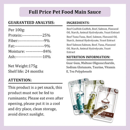 Cat Food Sauce with Delicious Flavors of Cod, Tuna, Salmon and Beef
