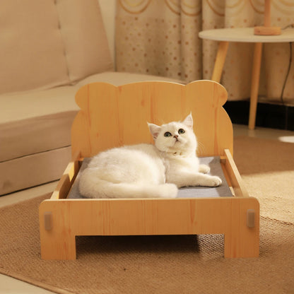 Wooden Pet Bed Bed With Teddy Bear Pattern for Indoor Pet Furniture Floor To Ceiling Bed(20*11inch)Comfortable Durable