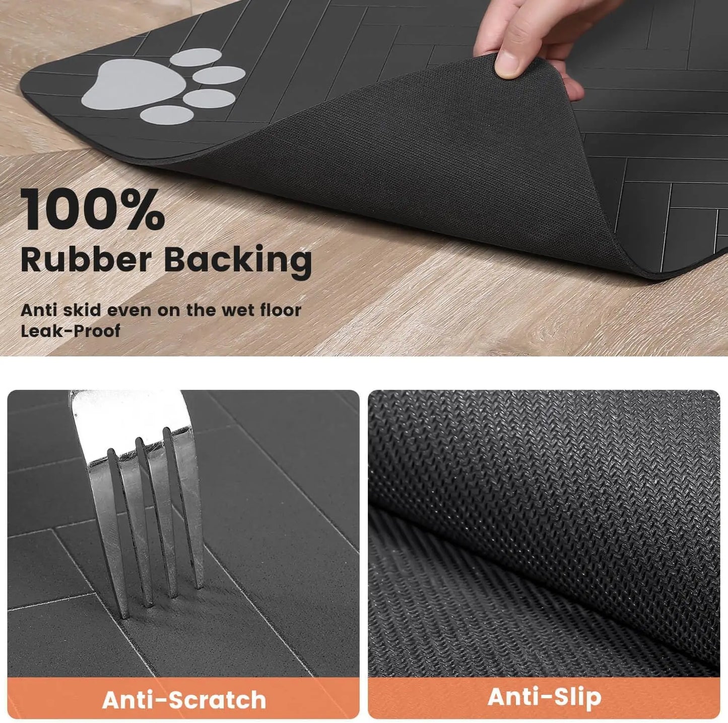Placemat for Food and Water Bowl, with Waterproof Rubber Backing, Quick Dry Water Mat for Dogs & Cats