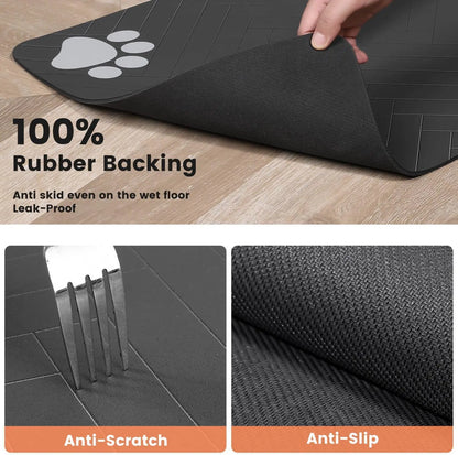 Placemat for Food and Water Bowl, with Waterproof Rubber Backing, Quick Dry Water Mat for Dogs & Cats