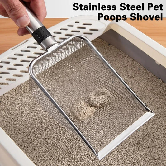 Stainless Steel Pet Poop Shovel, Pet Cleaning Tool with Durable Handle