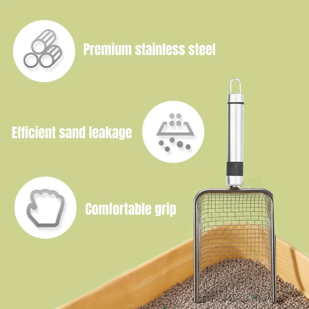 Stainless Steel Pet Poop Shovel, Pet Cleaning Tool with Durable Handle