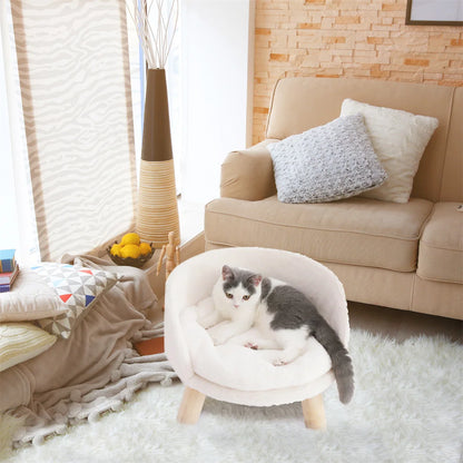 Luxury Pet Bed Soft Warm Plush Fabric Pet Nesting Chair Bed Stool Wood Legs with Cushion Pad Washable Waterproof for Small Pets
