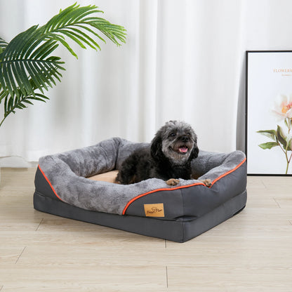Pet Bed Super Soft Orthopedic Foam Pet Bed Sleeping Mat with Cotton-padded Bolster and Removable Cover