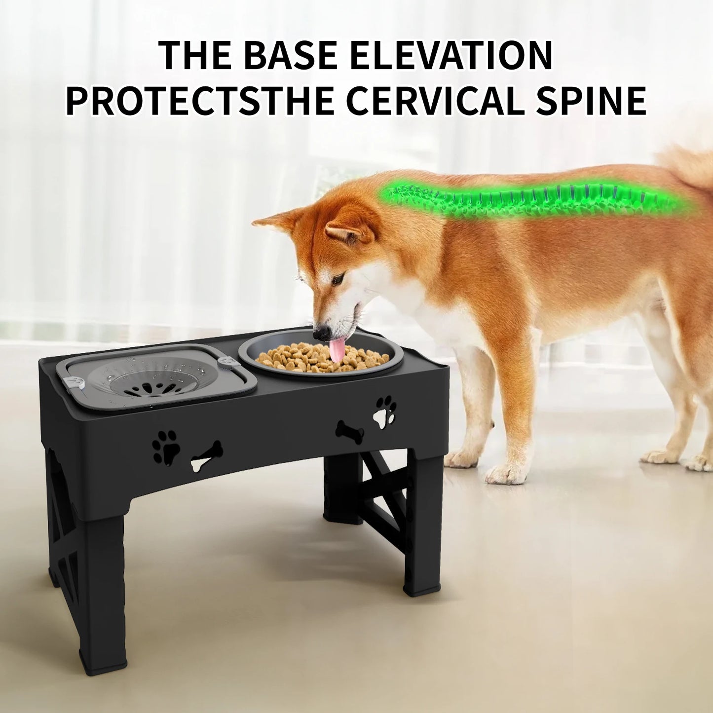 3in1 Pet Feeder Slow Feed Double Bowls With 5 Adjustable Height Suitable For Pets Of Different Heights