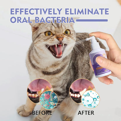 Pet Oral Care Spray for Teeth Clean, Deodorant Prevent Calculus Freshen Breath - No Brushing