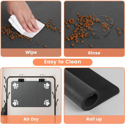 Placemat for Food and Water Bowl, with Waterproof Rubber Backing, Quick Dry Water Mat for Dogs & Cats