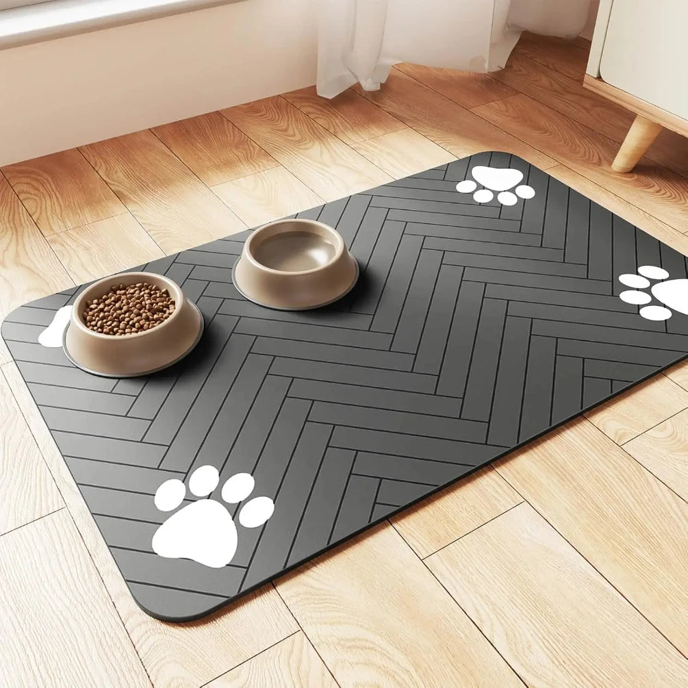 Placemat for Food and Water Bowl, with Waterproof Rubber Backing, Quick Dry Water Mat for Dogs & Cats