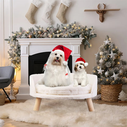 Luxury Pet Bed Soft Warm Plush Fabric Pet Nesting Chair Bed Stool Wood Legs with Cushion Pad Washable Waterproof for Small Pets