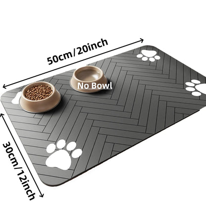 Placemat for Food and Water Bowl, with Waterproof Rubber Backing, Quick Dry Water Mat for Dogs & Cats