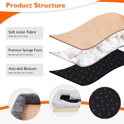 Pet Bed Super Soft Orthopedic Foam Pet Bed Sleeping Mat with Cotton-padded Bolster and Removable Cover