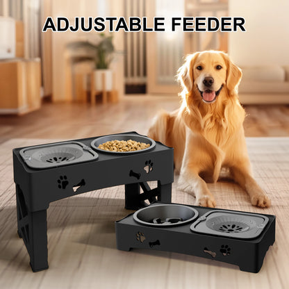3in1 Pet Feeder Slow Feed Double Bowls With 5 Adjustable Height Suitable For Pets Of Different Heights