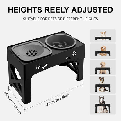 3in1 Pet Feeder Slow Feed Double Bowls With 5 Adjustable Height Suitable For Pets Of Different Heights